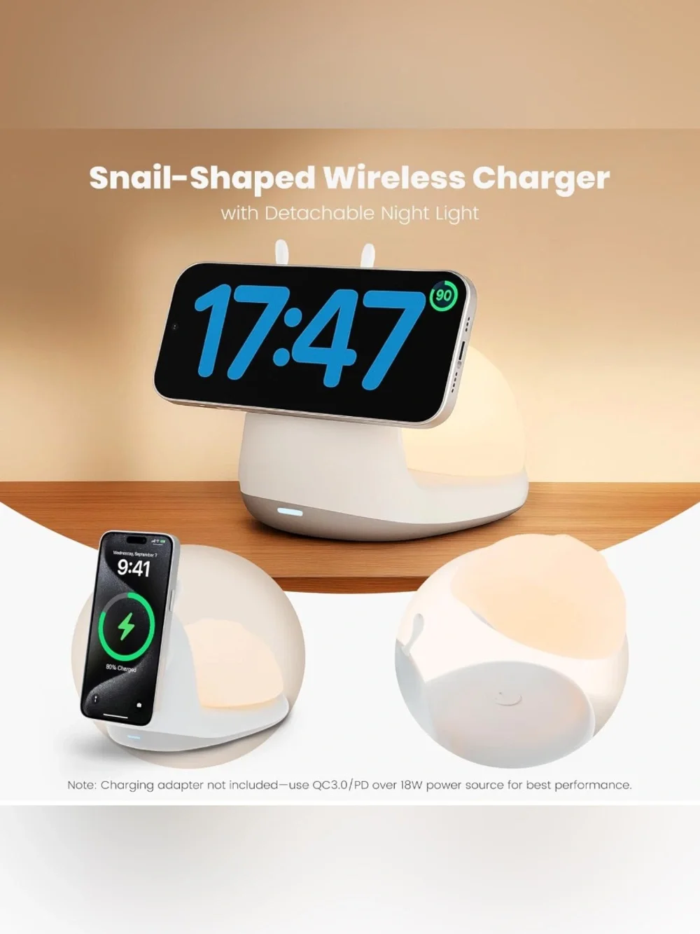 Snail-Shaped Wireless Charging Stand with Night Light